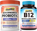 Akkermansia Muciniphila Probiotic 1 Billion TFU 30 Capsules &amp Vitamin B12 Sublingual 5000 mcg 90 Fast Dissolve Mini Tablets No Sugar