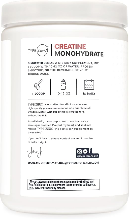 Type Zero Creatine Monohydrate Powder 500 Grams Tropical Punch Flavored - Gluten-Free