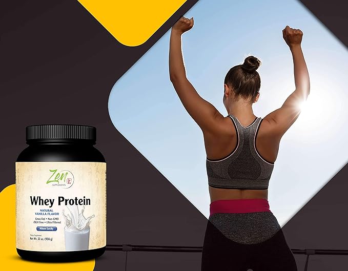 Zen Supplements - Organic Grass Fed Whey Protein 19g Per Serving Keto Friendly - Vanilla 32 Oz-Powder