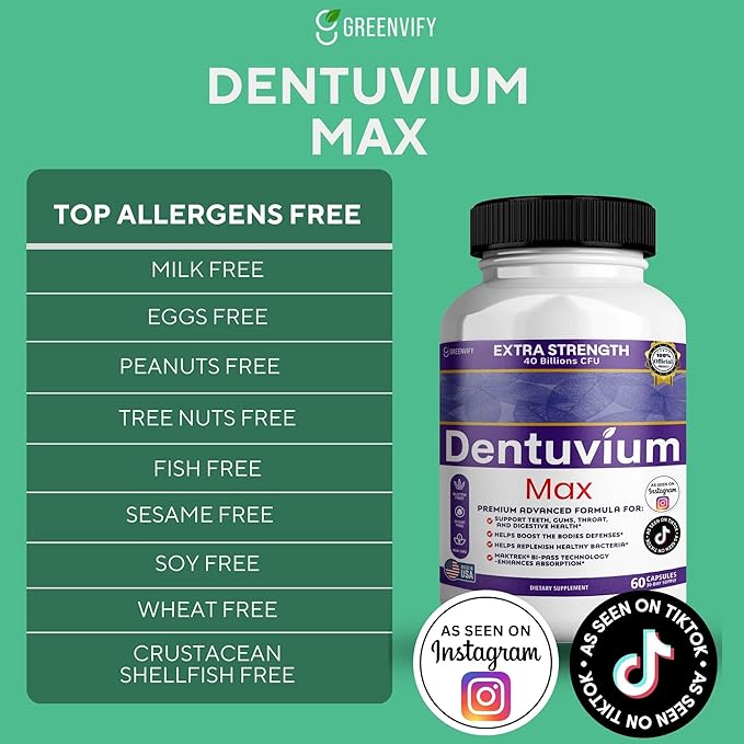 Dentuvium Max Probiotic Supplement - 40 Billion CFU - Supports Teeth Gums Throat Digestive Health - Gluten Free Sugar Free Non-GMO - 60 Capsules (5)