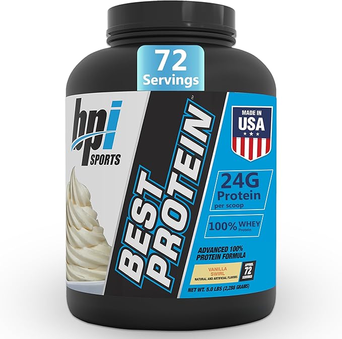 BPI Sports Best Protein – 100% Whey Protein Powder – Muscle Growth Recovery Meal Replacement – No Fillers Gluten-Free – Best Protein Powder for Men &amp Women | Vanilla Swirl – 5 Pounds