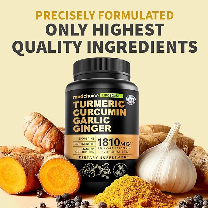 Liposomal Turmeric - High-Absorption Curcumin Supplements Non-GMO Blend for Digestive Comfort &amp Daily Support - Organic Turmeric Supplement with Black Pepper (120ct Pack of 4)