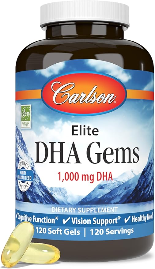 Carlson - Elite DHA Gems 1000 mg DHA Wild Caught Sustainably Sourced Brain Function &amp Healthy Vision 120 Softgels