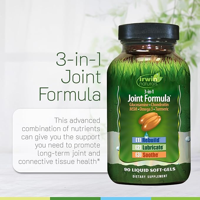 Irwin Naturals 3-in-1 Joint Formula with Glucosamine Chondroitin Turmeric &amp Boswellia - Advanced Joint Support Supplement for Men and Women - 90 Liquid Soft-Gels