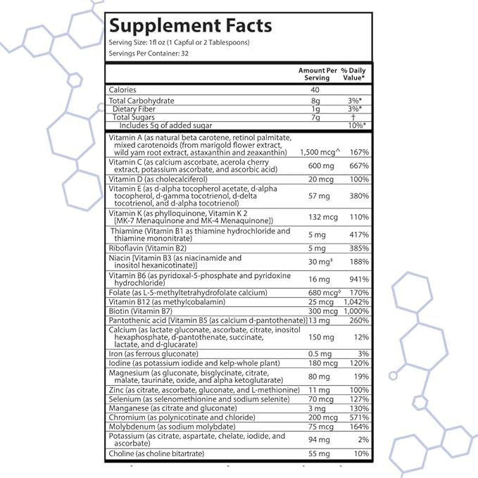 intraMAX Organic Liquid Multivitamin Non GMO Dairy Free Gluten Free Magnesium Vitamin D C and E Zinc (32 oz. Peach Mango)