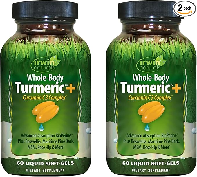 Irwin Naturals Whole Body Turmeric + Curcumin C3 Complex - 60 Liquid Soft-Gels Pack of 2 - Supports Whole-Body Wellness - 60 Total Servings