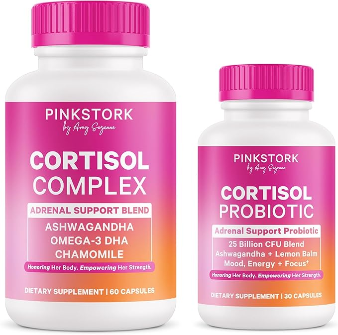 Pink Stork Cortisol Supplement + Probiotic Bundle - 25 Billion CFU Mood and Adrenal Support Supplement Stress Manager with Organic Ashwagandha Gut Health Energy Focus – Lower Cortisol