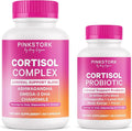 Pink Stork Cortisol Supplement + Probiotic Bundle - 25 Billion CFU Mood and Adrenal Support Supplement Stress Manager with Organic Ashwagandha Gut Health Energy Focus – Lower Cortisol