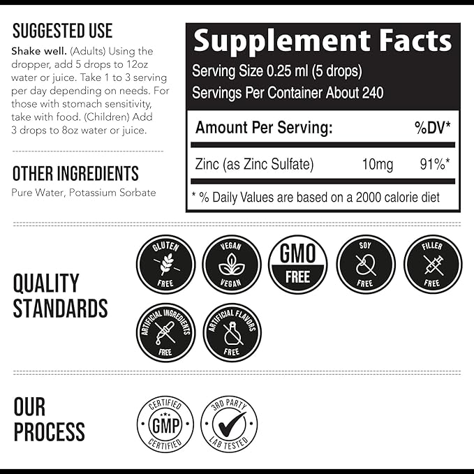 Ionic Liquid Zinc – 8 Month Supply Adjustable Dosing for Adults – High Absorption Vegan Glass Bottle – Supports Immune System Brain &amp Thyroid Health – Essential Mineral Supplement (2 oz)