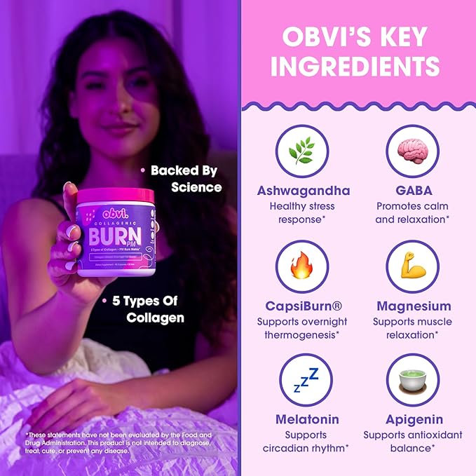 Obvi Collagenic Burn PM &amp Multi Collagen Burn Fast Bundle | Nighttime Collagen with Ashwagandha GABA Melatonin + Hydrolyzed Collagen Peptides | Keto &amp Gluten-Free