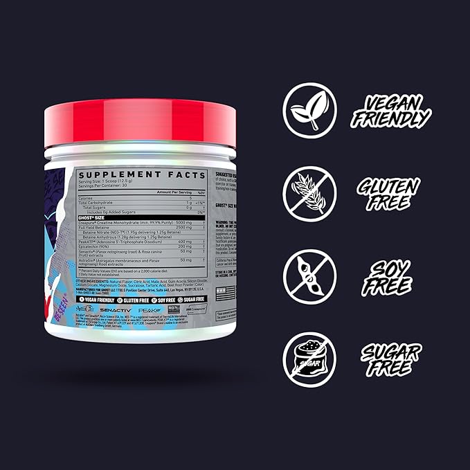 GHOST Size Muscle Builder Dietary Supplement - Cherry Limeade 30 Servings – Support Muscle Growth &amp Strength Building for Men &amp Women - Creatine &amp Betaine - Free of Sugar &amp Gluten