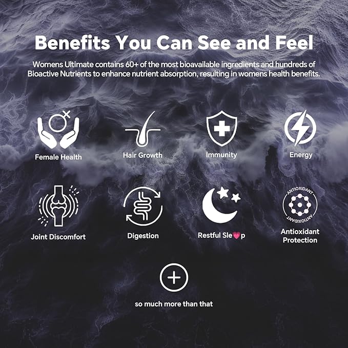 Multivitamin for Women AM &amp PM - Melatonin Free with w/Algae CalciumOmega-3Vitamin D3K2Magnesium for Energy &amp RelaxationRestSkinHair Support - Sugar Free 24-Hour Support Vegan120 Coun