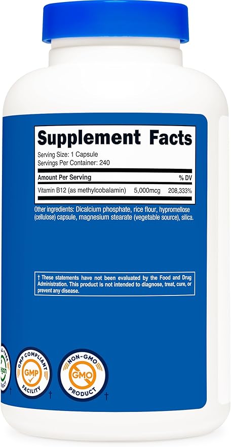 Nutricost Vitamin B12 (Methylcobalamin) 5000mcg 240 Capsules - Vegetarian Caps Non-GMO Gluten Free B12 Supplement