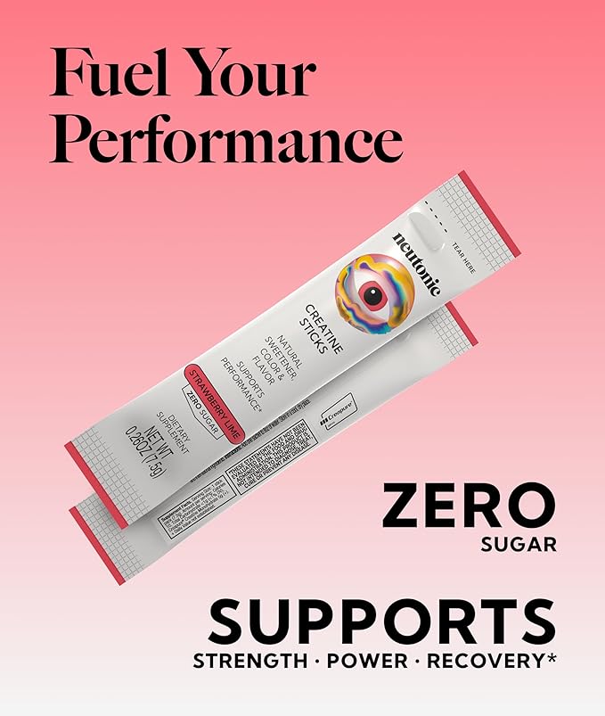 Neutonic Creatine Monohydrate | Strawberry Lime Flavored | Premium Micronized Creapure Creatine Powder | Supports Strength and Power | Zero Sugar Vegan | Convenient Single-Serve Packets | 30 Sticks