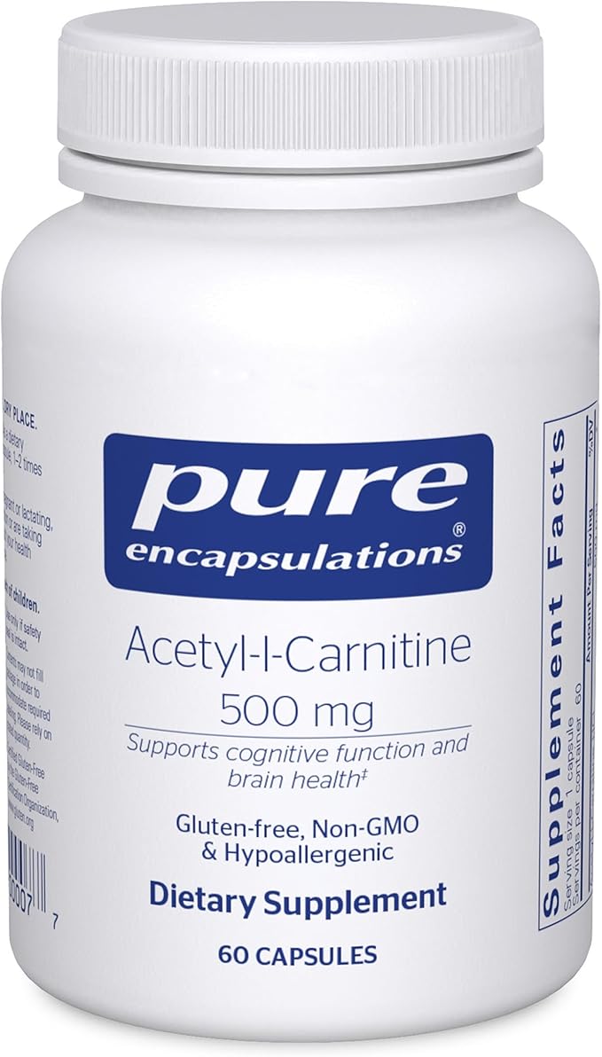 Pure Encapsulations Acetyl-L-Carnitine 500 mg - Memory &amp Brain Supplement - Brain Support &amp Focus* - Gluten Free &amp Non-GMO - 60 Capsules