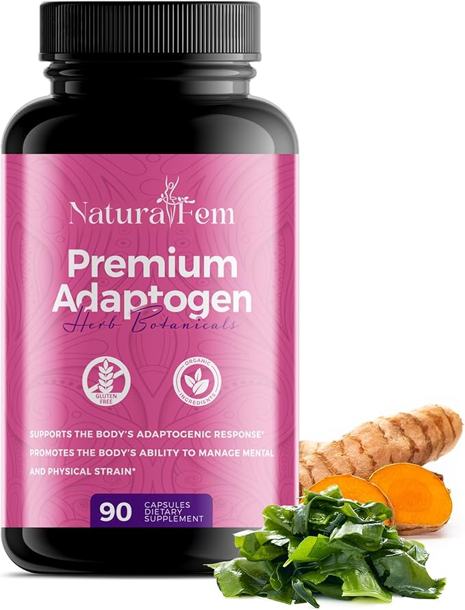 NaturalFem Premium Adaptogens Supplements for Women with Herb Botanicals like Rhodiola Rosea Extract Turmeric Maca Root for Better Adaptogenic Response Focus &amp Mood Support Supplement - 90 Caps
