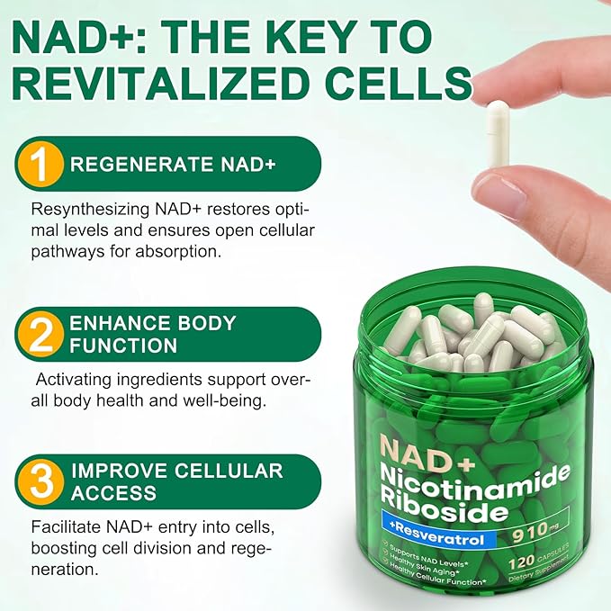 NAD Supplement 120 Capsules Liposomal Nicotinamide Riboside Resveratrol Quercetin NAD Nicotinamide Riboside Resveratrol 910mg for Women &amp Men NAD Supplement for Anti Aging and Cell Regenerati