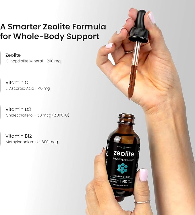 NutraChamps Zeolite Liquid Mineral Drops with Vitamins C D3 &amp B12 - Immune Support Clinoptilolite Mineral Supplement for Daily Wellness Support – 60 mL Berry Flavor
