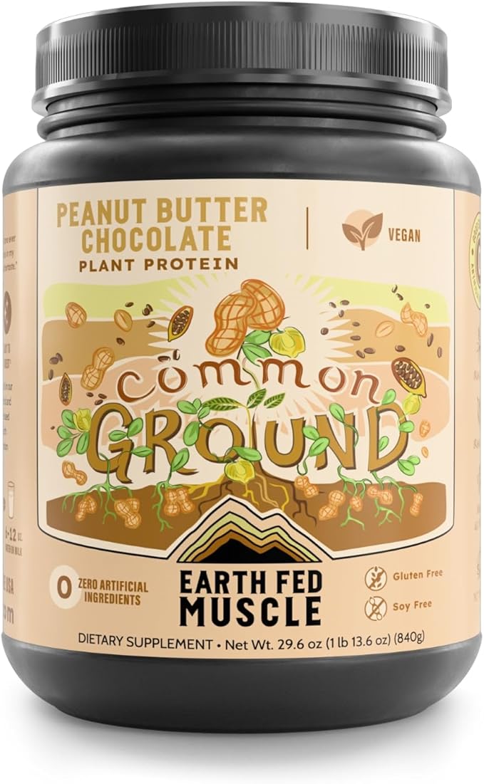 Earth Fed Muscle Common Ground Plant Protein Powder – Chocolate Peanut Butter Protein Powder with MCT Oil Soy &amp Gluten Free No Added Sugar Keto - 30 Servings