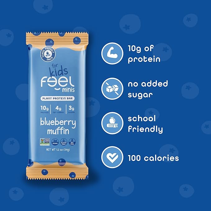 FEEL Kids Protein Bars Minis | Variety Pack | 10g Plant Protein | 100 Calories | No Added Sugar | Daily Veggies | Gluten Free No Nuts No Soy No Dairy No Grains (Pack of 12)
