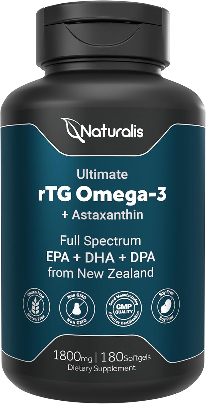 Naturalis Ultimate rTG Omega 3 Fish Oil 1800mg from Wild New Zealand Tuna | IFOS Certified &amp Sustainably Sourced | Full Spectrum Omega3s EPA DHA &amp DPA | 180 Softgels