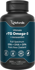 Naturalis Ultimate rTG Omega 3 Fish Oil 1800mg from Wild New Zealand Tuna | IFOS Certified &amp Sustainably Sourced | Full Spectrum Omega3s EPA DHA &amp DPA | 180 Softgels