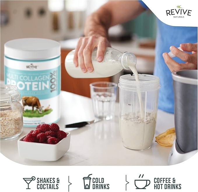Revive Naturals Vanilla Multi Collagen Protein Powder - 400g - Unsweetened - 5 Types of Collagen Peptides - Hydrolyzed Grass Fed Bovine Wild Caught Marine &amp Free-Range Chicken - Keto Approved