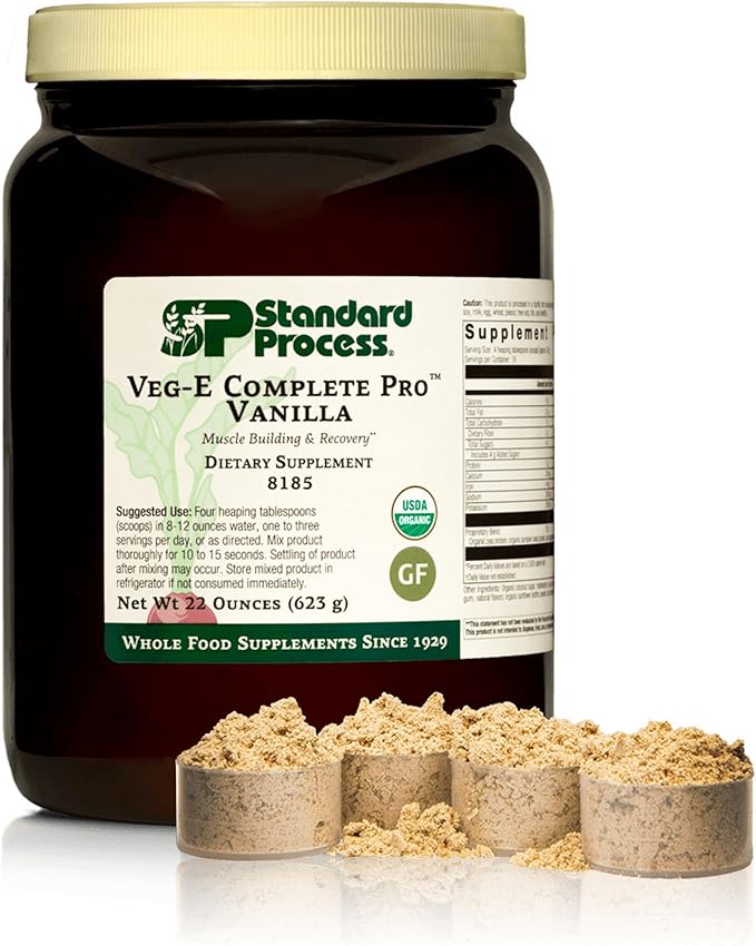 Standard Process Veg-E Complete Pro - Organic Plant-Based Protein Powder for Muscle Building &amp Recovery - Supports Hair Skin &amp Nails - Vegan &amp Gluten-Free - Vanilla 18 Servings
