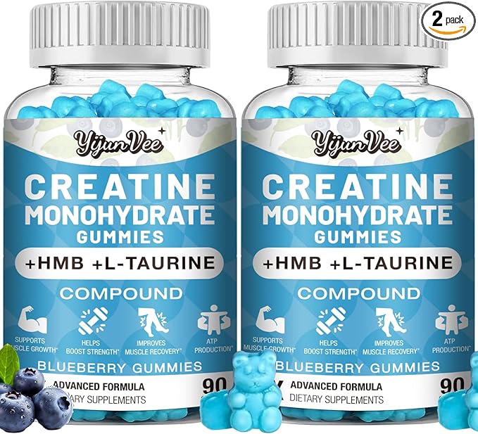 8000MG Creatine HMB Monohydrate Gummies for Men &amp Women - L-CarnitineL-Taurine &amp Vitamin B6 1210X Absorption8 Gram of Creatine Monohydrate per Serving Blueberry Flavor Gummy180 Counts