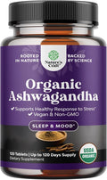 High Strength Organic Ashwagandha Supplements - Ashwagandha Organic Tablets for Mood Support &amp Hormone Balance for Women &amp Men - Root Extract Powder with Black Pepper for Better Absorption - 1