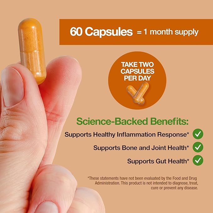 FeelGood Superfoods - Turmeric Curcumin Capsules - Ultra High Absorption - 60ct - 1000mg per Serving