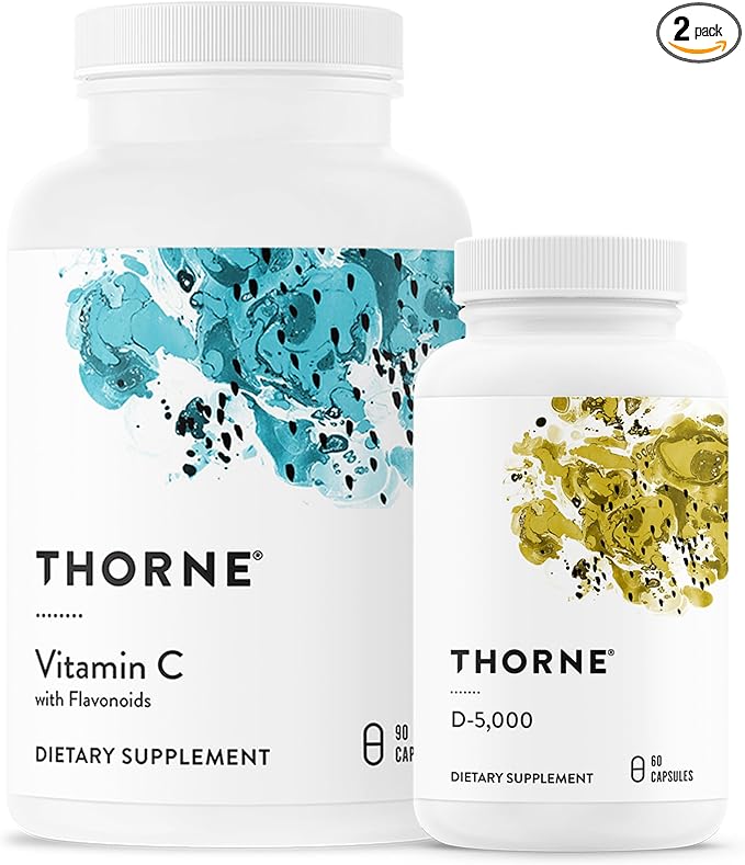 THORNE - Essential Vitamins Bundle: Vitamin C &amp D-5000 Complex - Immune Bone Health and Energy Support - 60 to 90 Servings