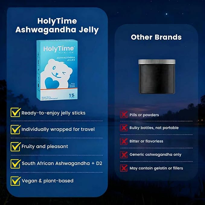 HolyTime Ashwagandha Jelly – 15 Travel Sachets with KSM-66 &amp Vitamin D2 – Plant-Based Herbal Blend for Relaxation Stress Support &amp Metabolism – Natural Flavor Balance