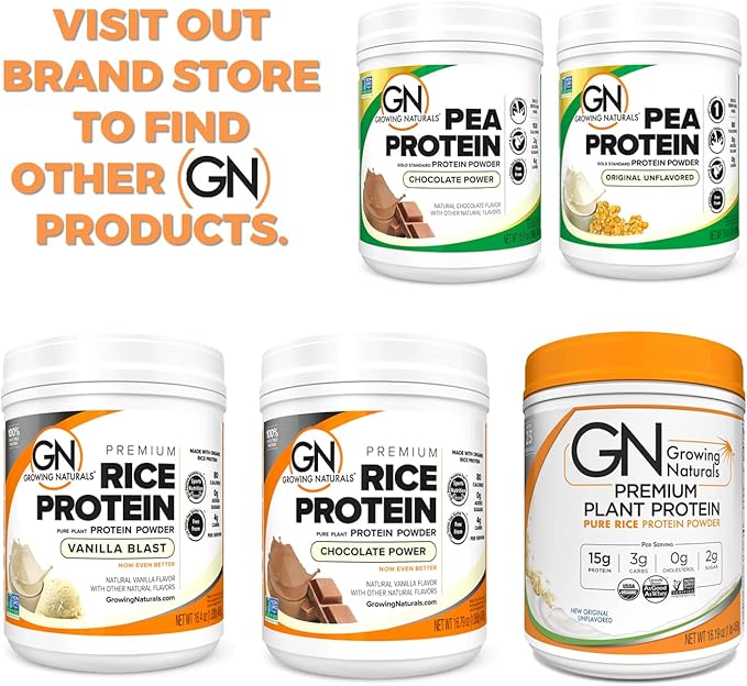 Growing Naturals Organic Rice Protein Powder - 15g Plant Protein 2.8G BCAA - Low-Carb Low-Sugar Non-GMO - Vanilla Blast 2 Pound (Pack of 1)