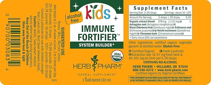 Herb Pharm Kids Alcohol-Free Immune Fortifier 1 Oz and Kids Alcohol-Free Fast Asleep 1 Oz Herbal Gift Set
