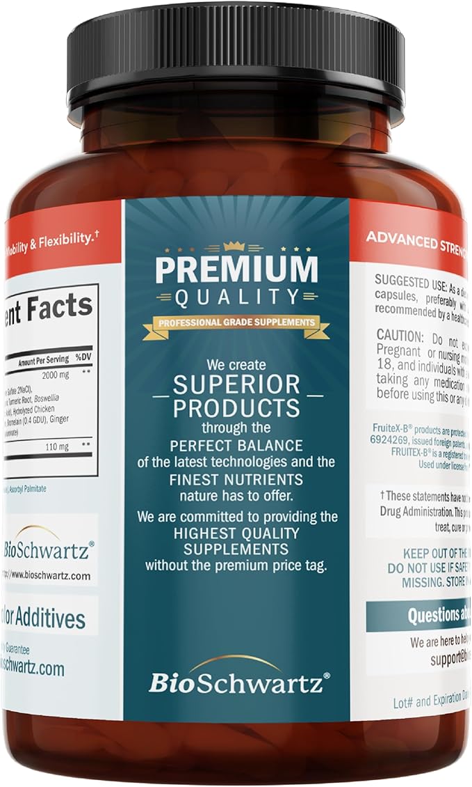 Glucosamine Chondroitin MSM Joint Support Supplement - Collagen Peptides Turmeric and Ginger Hyaluronic Acid Glucosamine Chondroitin Sulfate for Joint Comfort - Gluten Free Non GMO 180 Capsules