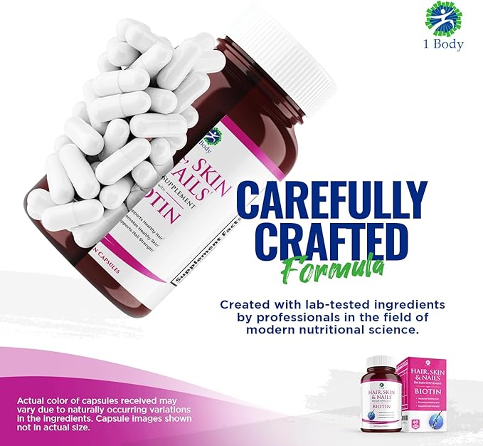 1 Body Hair Skin Nails Vitamin Complex with Biotin - Complete Formula with 26 Essential Vitamins for Men &amp Women - 3 Pack