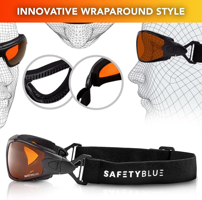 Sleep Savior Deluxe Amber Lens Glasses - Block Blue &amp Green Light Boost Melatonin Enhance Sleep Quality Reduce Eye Strain Interchangeable Strap Padded for Ultimate Comfort