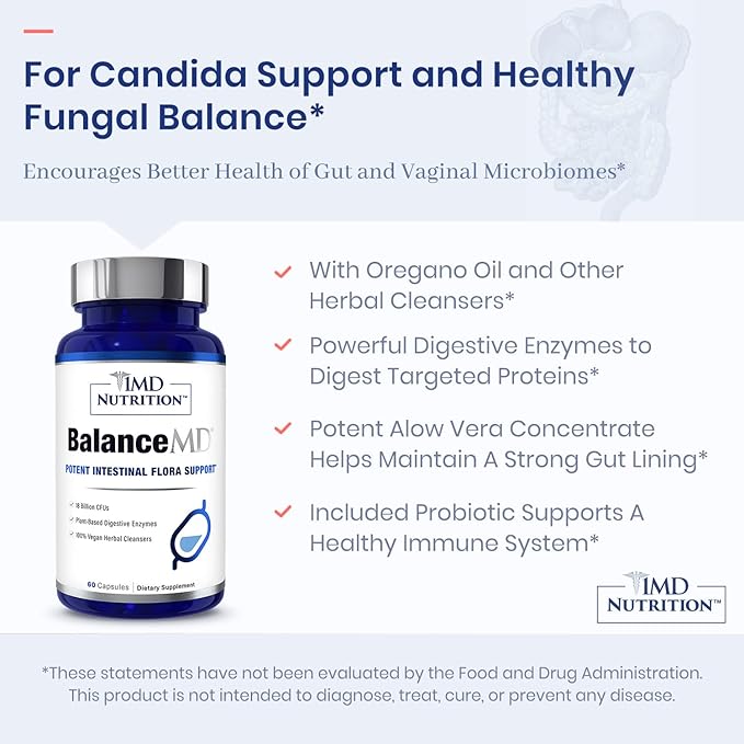 1MD Nutrition BalanceMD Vaginal Probiotics | Oregano &amp Caprylic Acid with Lactobacillus &amp Digestive Enzymes | Promotes Intestinal Flora Balance | 60 Capsules