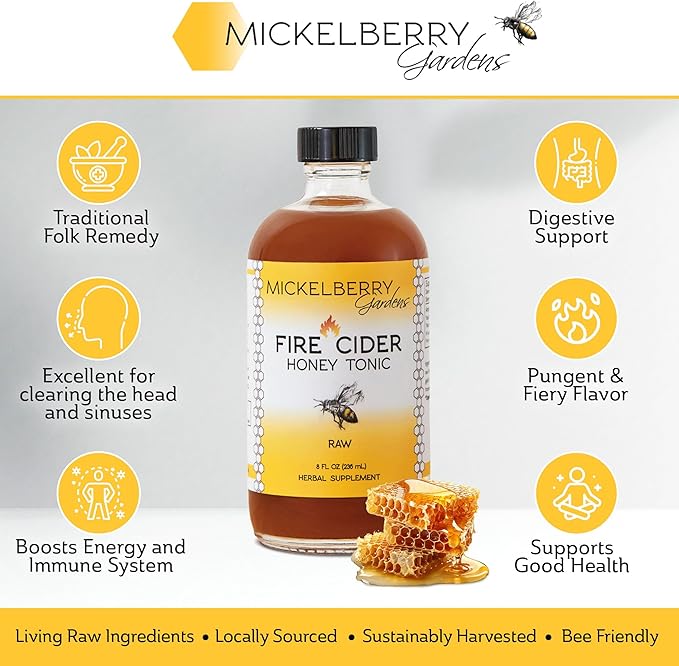 Mickelberry Gardens Fire Cider Honey Tonic 8oz + Elderberry Honey Tonic 8oz