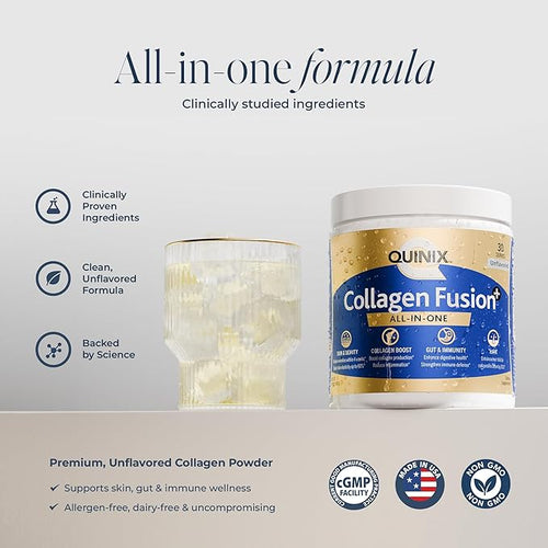 Advanced Beauty Collagen for Skin Elasticity Hair &amp Nails | Collagen Fusion+ 7-in-1 with VERISOL® Peptides ImmunoLin® IgG Hyaluronic Acid &amp Probiotics | Gut &amp Immune Support | Unflavore