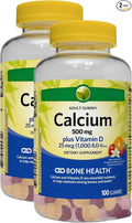 KP+ Calcium Gummies 500 mg with Vitamin D 25 mcg (1000 IU) | 100 Gummies | Natural Fruit Flavors | Pack of 2