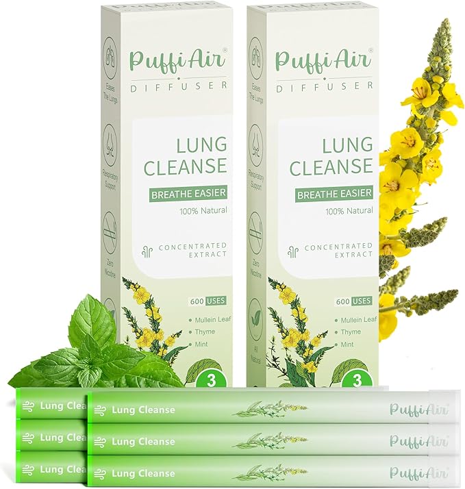 Herbal Diffuser Pen Detox Diffuser with Mullein Thyme &amp Mint for Better Breathing All Natural Swap - Up to 600 Uses (Varies by Usage) 6 Diffusers 2 Packs