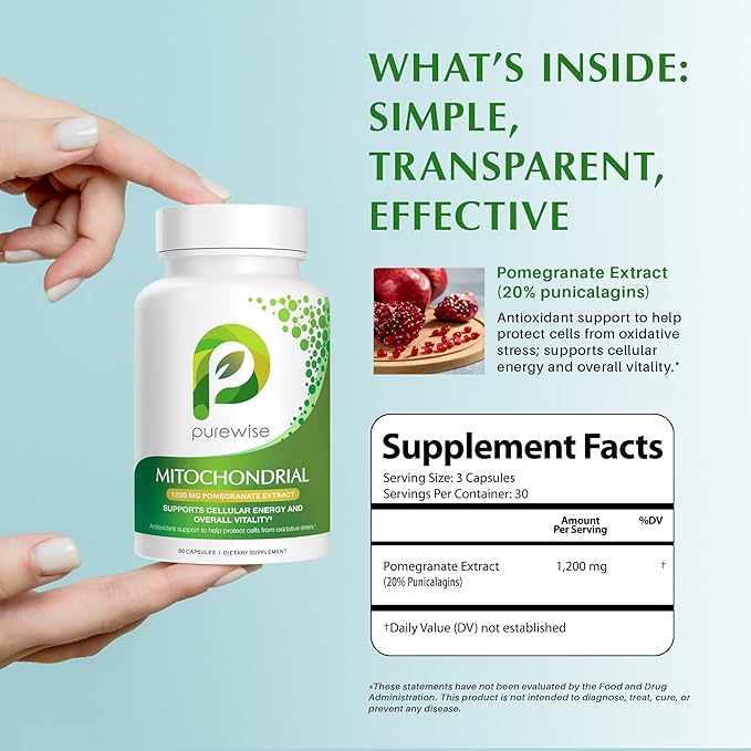 Naturals Mitochondrial Supplements with 1200 mg Pomegranate Extract | Antioxidant Formula for Energy &amp Vitality | Daily Vitamin for Energy and Cellular Health | 90 Capsules