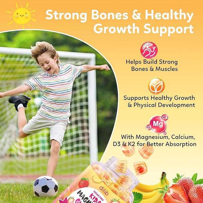 Magnesium Glycinate Gummies for Kids - with L-Theanine Ashwagandha Vitamin D3 K2 Magnesium for Kids - Sleep Calm Muscle Relaxation Cognitive Sugar Free Strawberry &amp Banana Filled Gummies 6