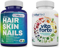 VitaMed Wellness Combo – Vita Forte Vegan Multivitamin + Hair Skin &amp Nails | Complete Daily Nutrition for Energy Immunity Radiant Skin &amp Hair – Halal Non-GMO Made in USA (2 Bottles Bundl