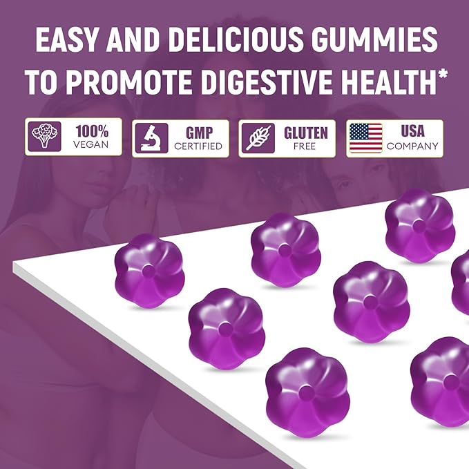10G Fiber Gummies with 30 Billion CFU Probiotics Grape Flavor Bloating Support Fiber Supplement with Vitamin C ACV Inulin Sugar Free 180 Count