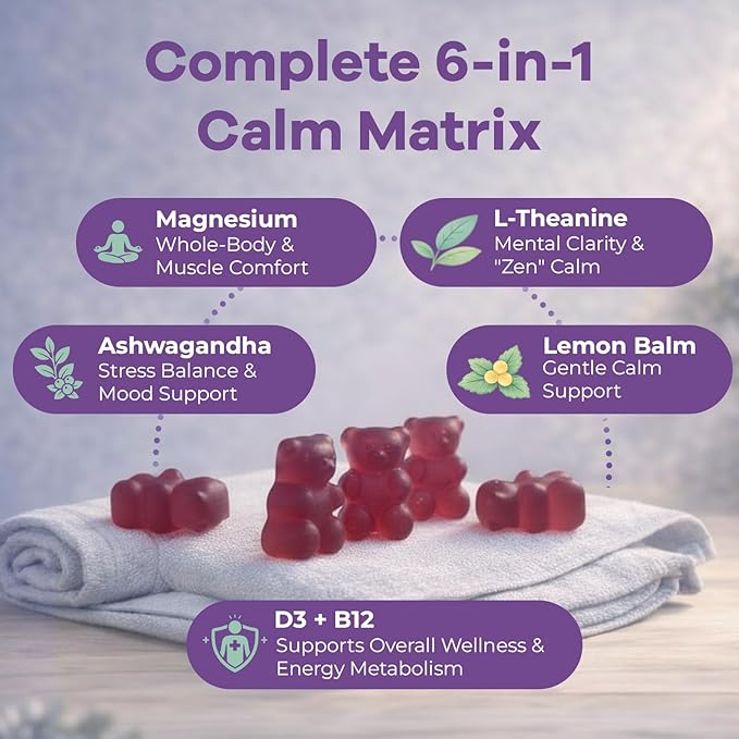 Magnesium Gummies for Stress &amp Sleep - 300mg Magnesium Complex with Glycinate Citrate Malate &amp Taurate - Supports Relaxation Muscle &amp Heart Health - Vegan Sugar-Free Non-GMO - 120 Gum