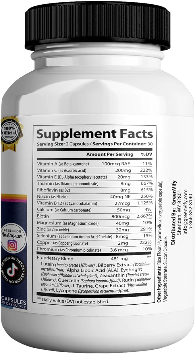 OptiPlax Max Vision Support Supplement 24 Premium Herbal Extracts Vitamins &amp Minerals 60 Capsules (3)