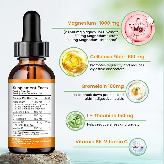 2 Pack Magnesium Complex Liquid Drops Pineapple &amp Grape Flavor